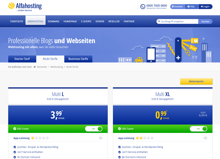 Multi Tarife von Alfahosting