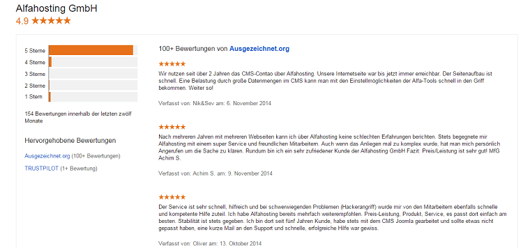 Alfahosting Bewertungen